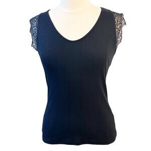 ANTHROPOLOGIE lace trim top S NWT